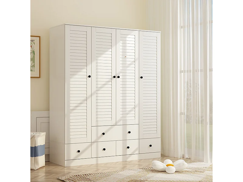 Armoire avec portes et tiroirs Meuble chambre 150x50x180cm Blanc