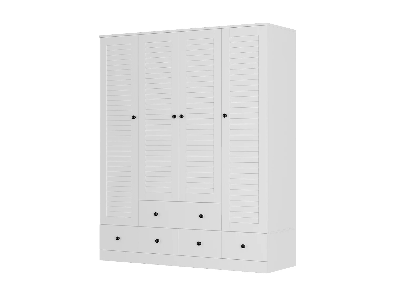 Armoire de Chambre avec 4 portes et 5 tiroirs - Penderie et Compartiments,  150x50x180, Blanc