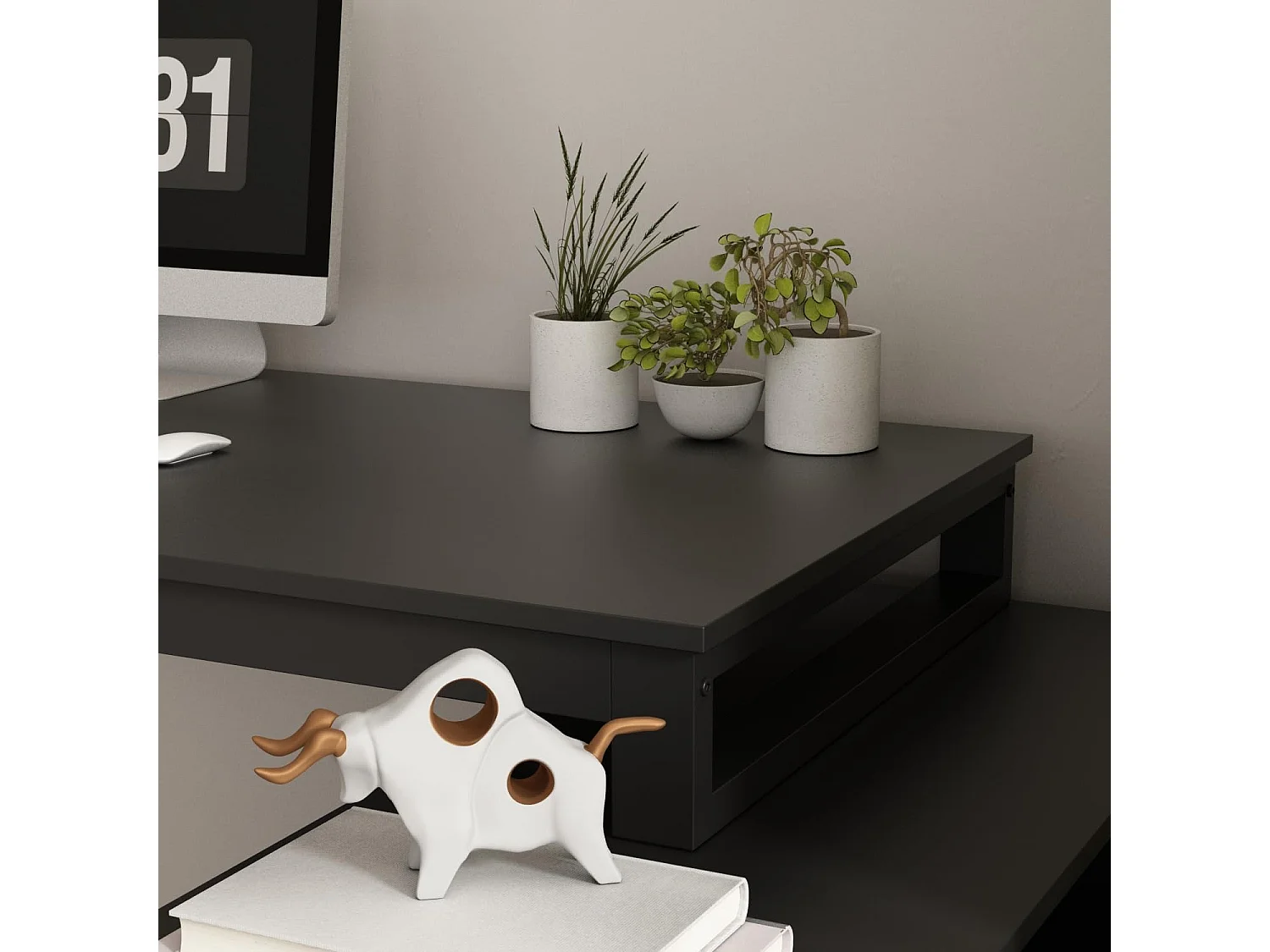 Bureau d'angle en forme de L Bureau informatique 2 étagères pieds en acier Noir 140x60x75cm