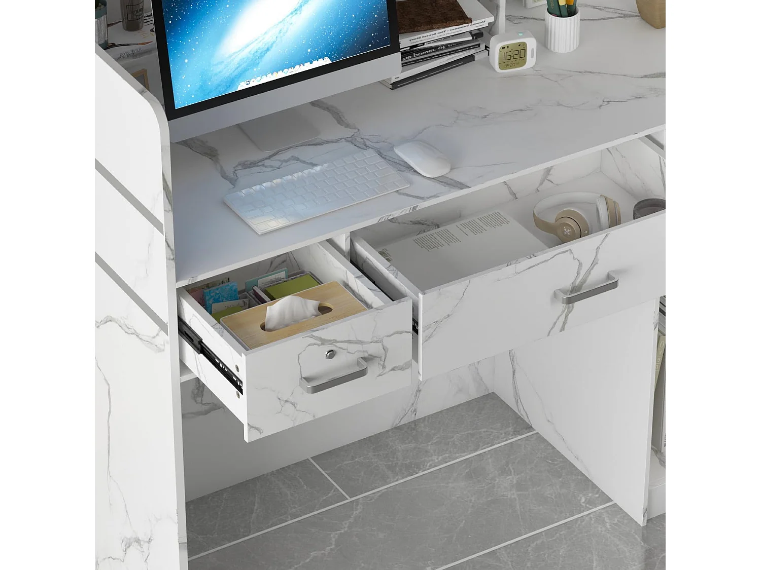 Receptiebalie met open vakken planken Afsluitbare lade Lounge Office 120x110x47cm Wit