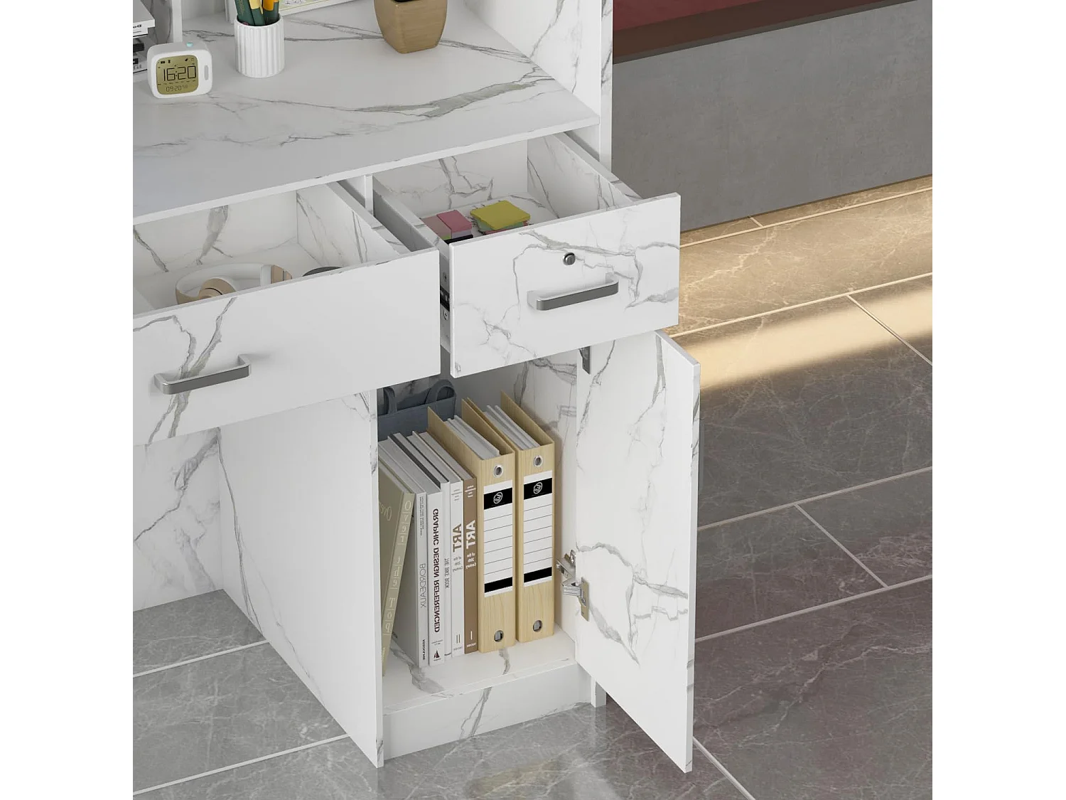 Receptiebalie met open vakken planken Afsluitbare lade Lounge Office 120x110x47cm Wit