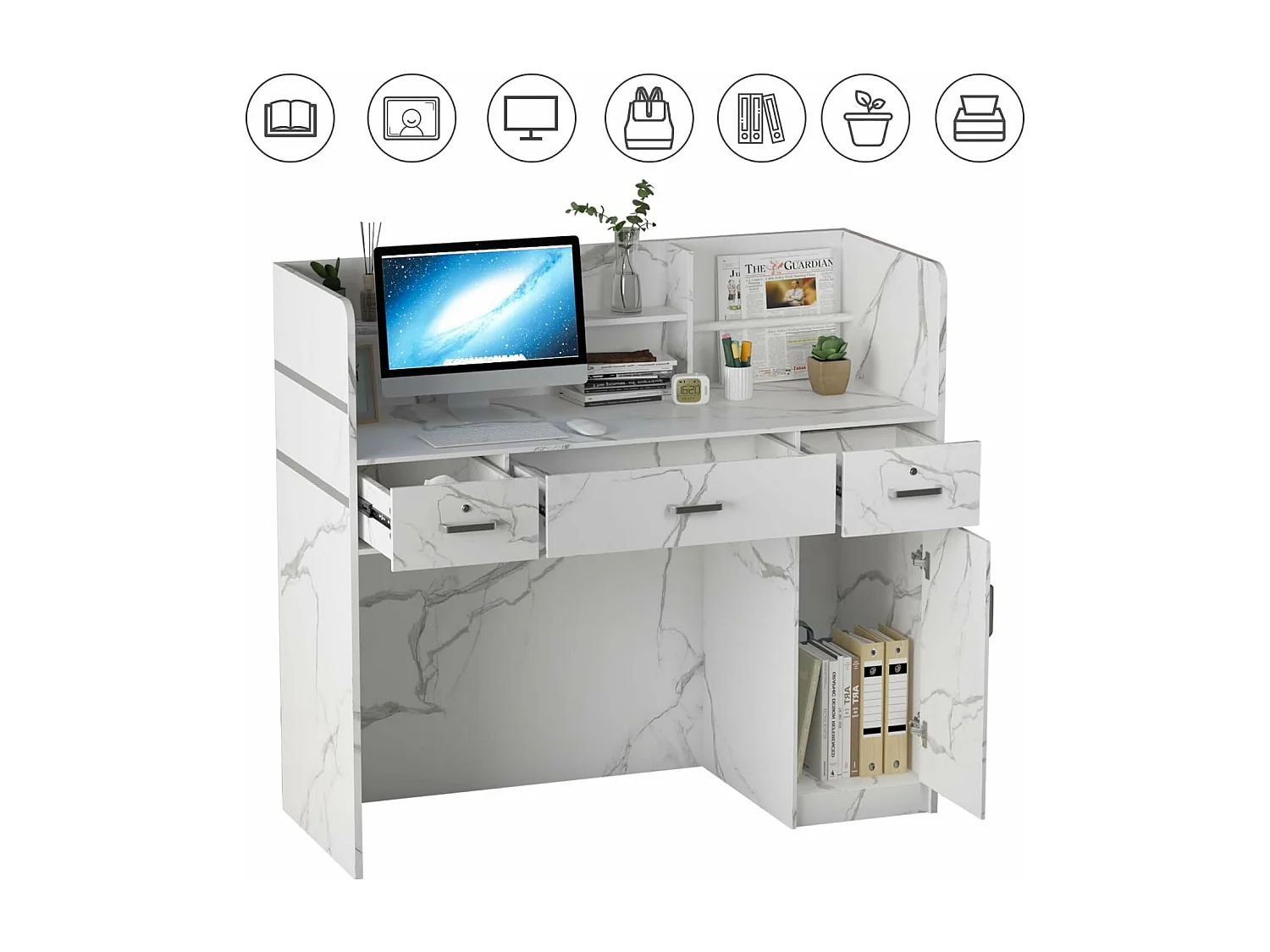 Receptiebalie met open vakken planken Afsluitbare lade Lounge Office 120x110x47cm Wit