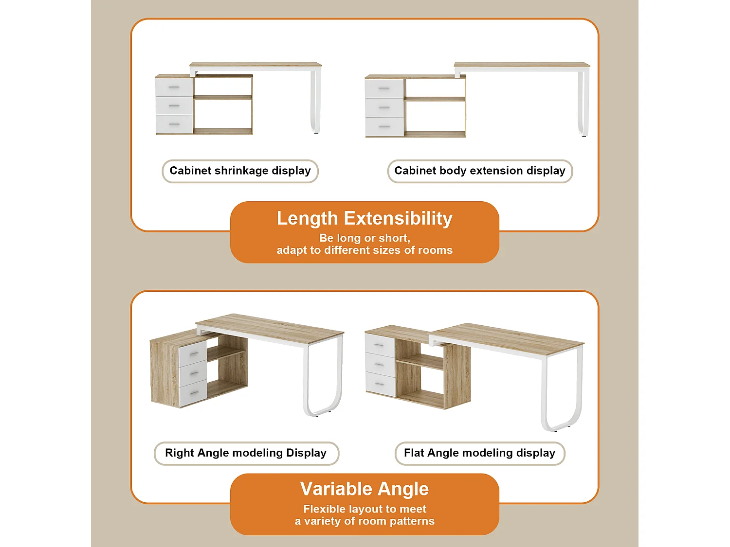 Bureau d'angle avec Rangement, Bureau informatique 2 étagères pieds en acier Bois&Blanc 130x57x75cm