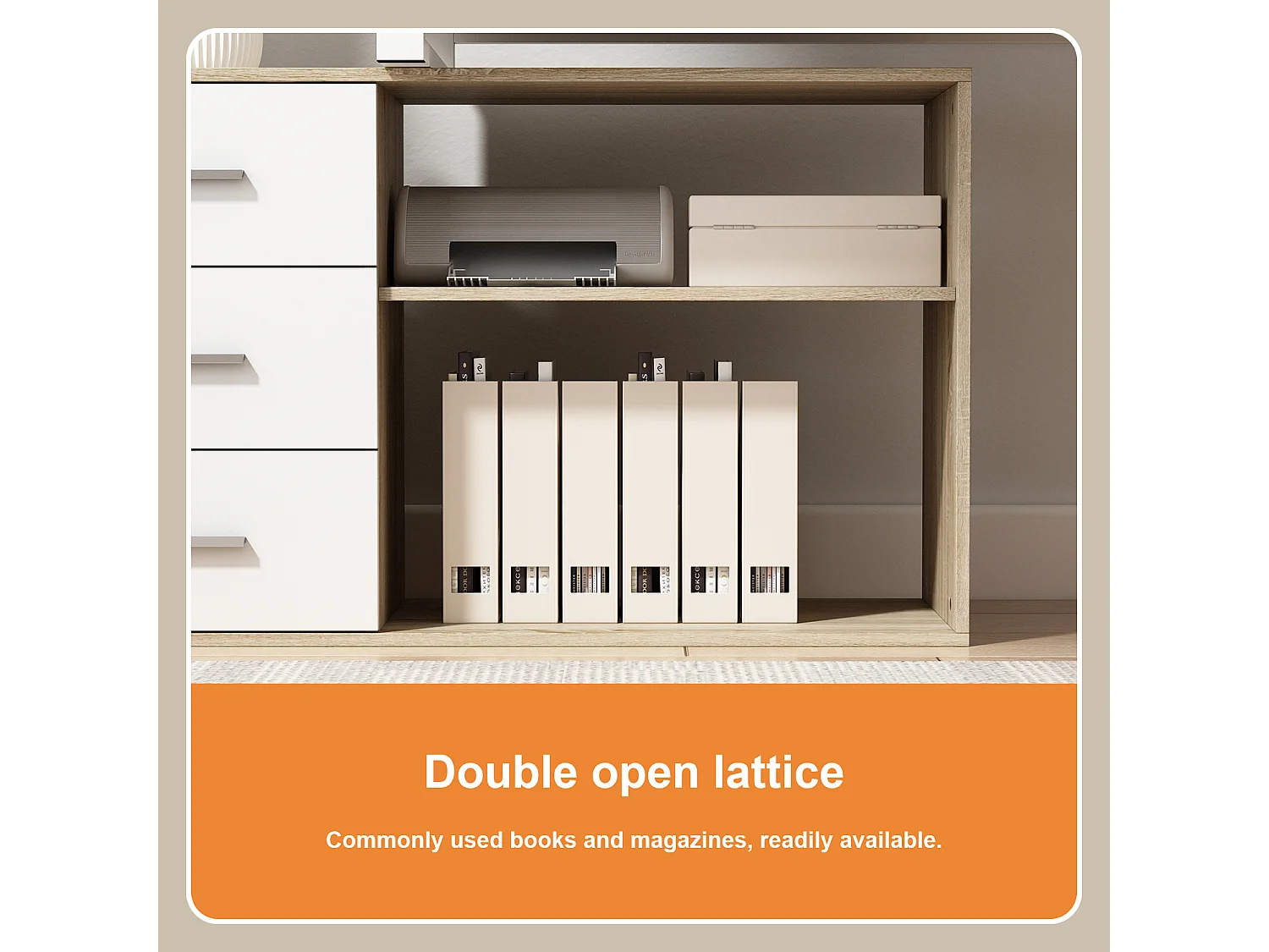 Bureau d'angle avec Rangement, Bureau informatique 2 étagères pieds en acier Bois&Blanc 130x57x75cm