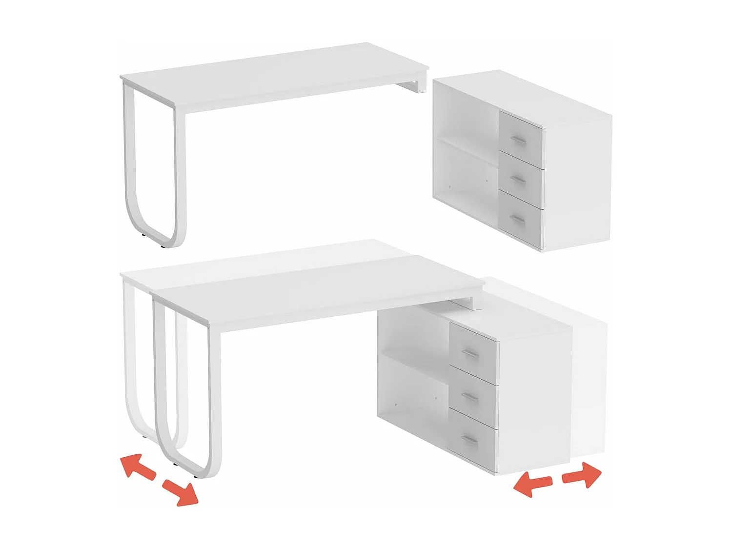 Bureau d'angle en Forme de L Bureau informatique 2 étagères pieds en acier Blanc 140x60x75cm