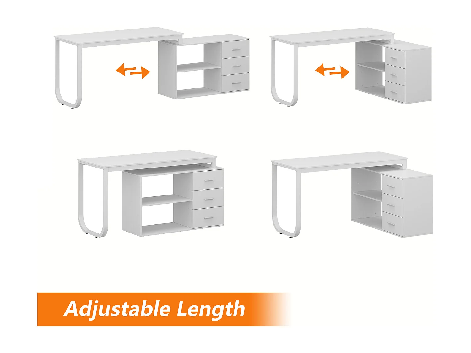 Bureau d'angle avec Rangement Bureau informatique 2 étagères pieds en acier Blanc 130x57x75cm