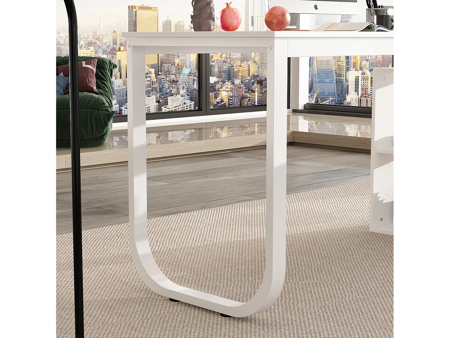 Bureau d'angle avec Rangement Bureau informatique 2 étagères pieds en acier Blanc 130x57x75cm