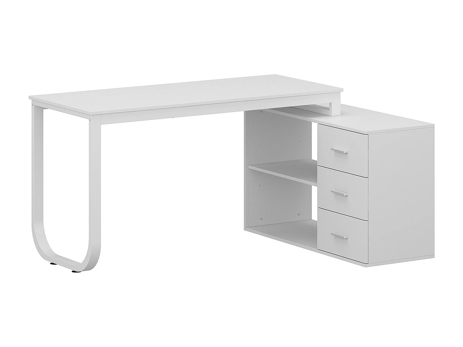 Bureau d'angle avec Rangement Bureau informatique 2 étagères pieds en acier Blanc 130x57x75cm
