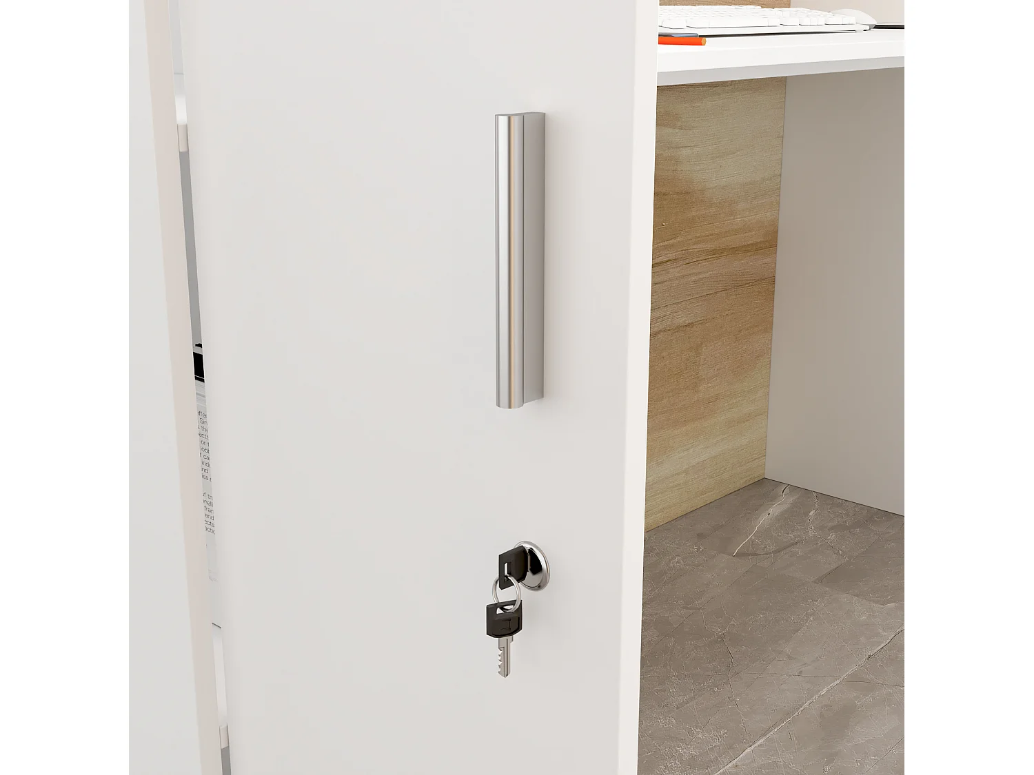 Bureau d’Accueil avec 2 Portes verrouillables, Comptoir de réception avec Compartiments, Salon et Bureau, 180x60x110cm, Naturel