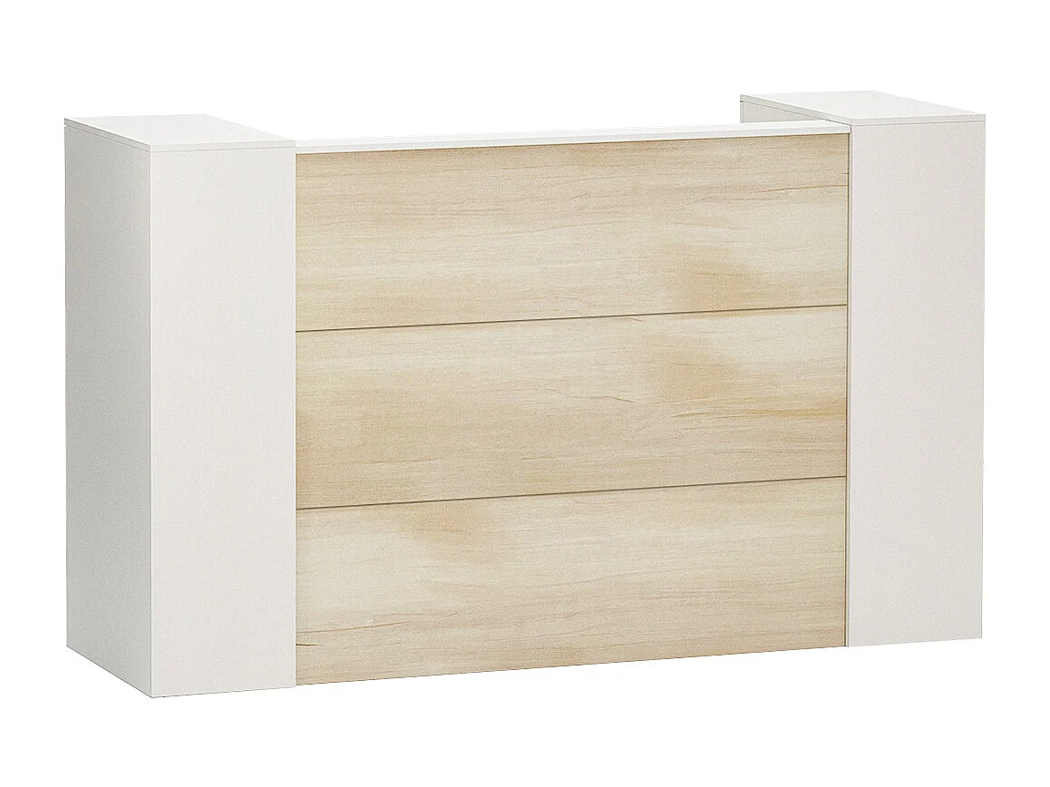 Bureau d’Accueil avec 2 Portes verrouillables, Comptoir de réception avec Compartiments, Salon et Bureau, 180x60x110cm, Naturel