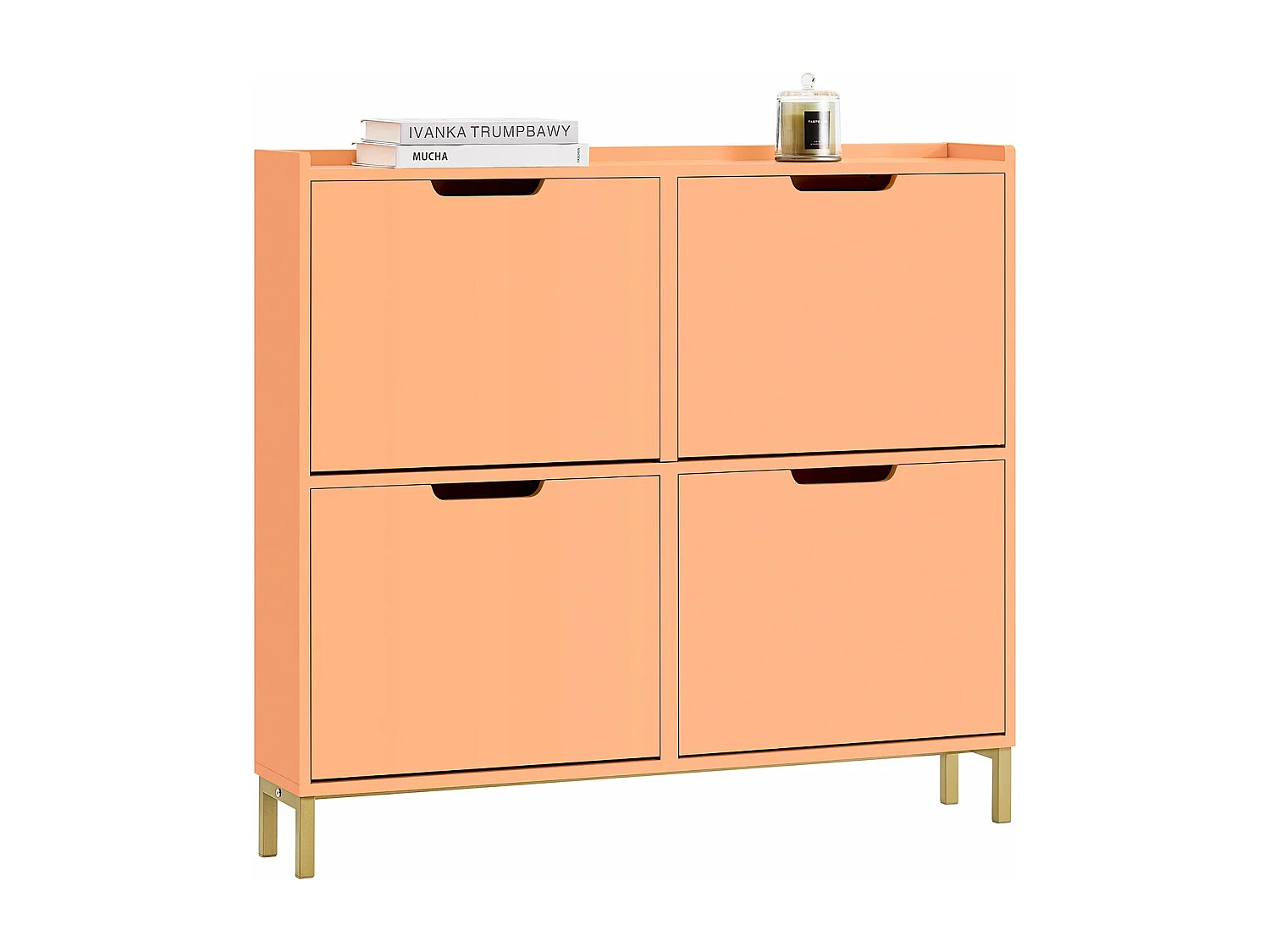 SoBuy FSR100-RS Meuble Chaussure, Rangement Chaussure, Meuble d'Entrée, Commode à 4 Abattants, Coffre Rangement, Pieds en Fer