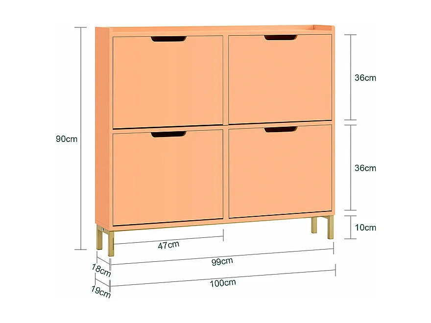SoBuy FSR100-RS Meuble Chaussure, Rangement Chaussure, Meuble d'Entrée, Commode à 4 Abattants, Coffre Rangement, Pieds en Fer