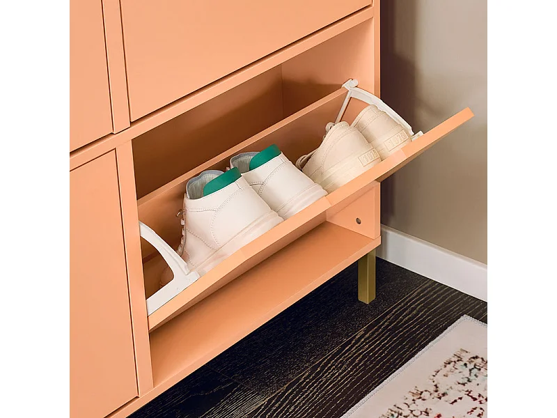 SoBuy FSR100-RS Meuble Chaussure, Rangement Chaussure, Meuble d'Entrée, Commode à 4 Abattants, Coffre Rangement, Pieds en Fer