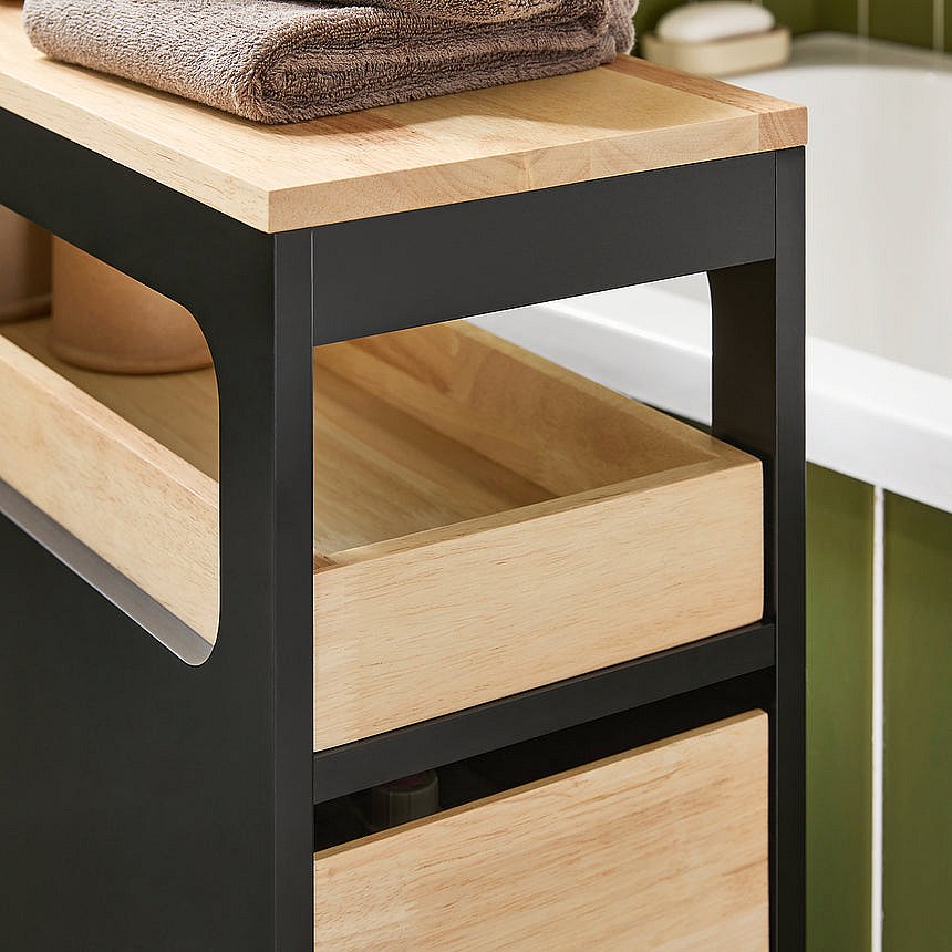 SoBuy Meuble Salle de Bain à Roulettes, Armoire de Salle de Bain Étroit avec 3 Tiroirs et Étagère Réglable, Petit Meuble WC en Bois pour Toilette, Blanc, 65x23x82cm BZR54-W