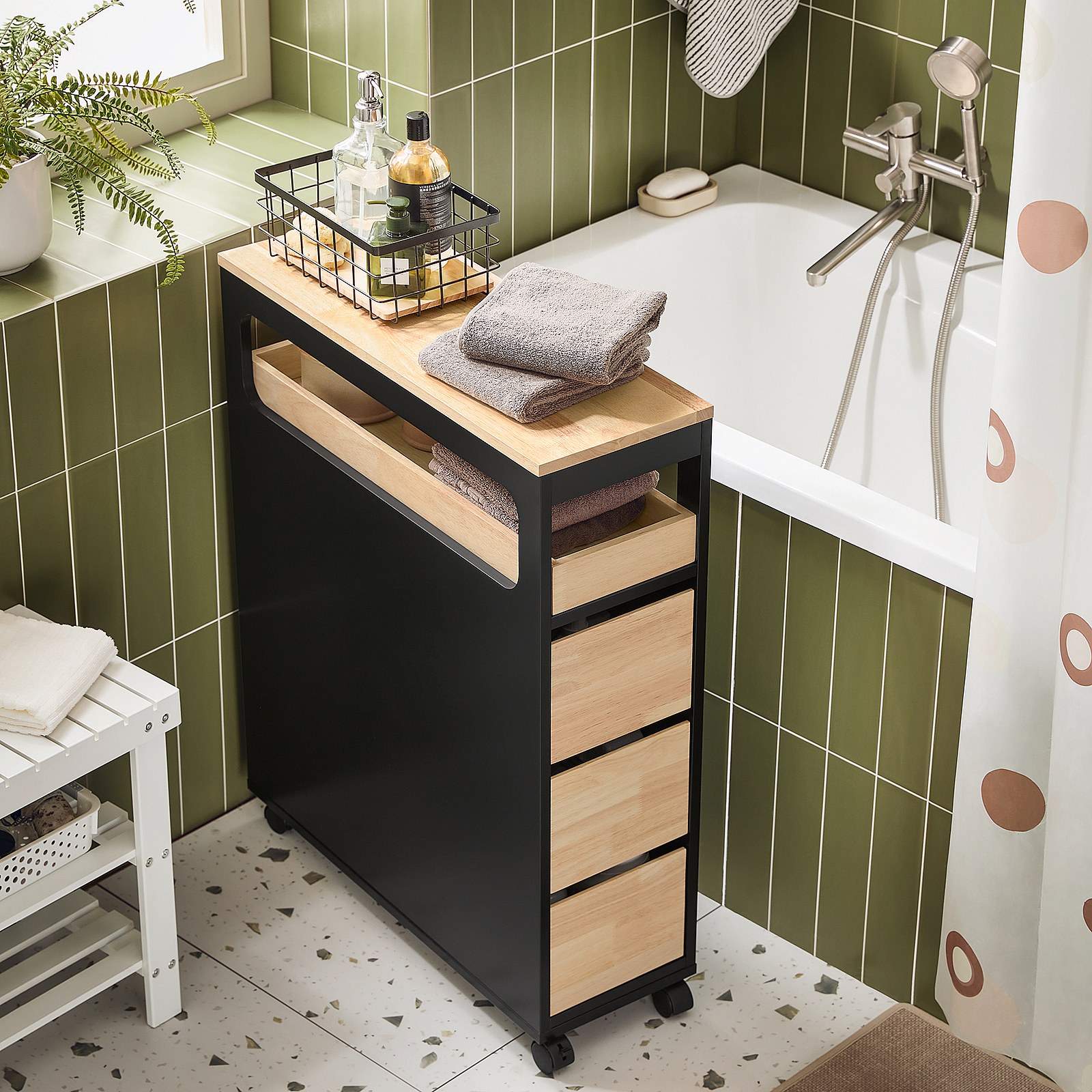 Carrello Organizzatore 3 Cassetti SoBuy - Bianco/Naturale 23x65x82cm - Per Bagno O Cucina