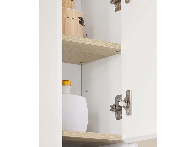 SoBuy BZR34-WN Badkamermeubel, opbergkast, smalle opbergkast, 1 lade, 2 deuren en 5 open vakken, verstelbare planken, houtkleur