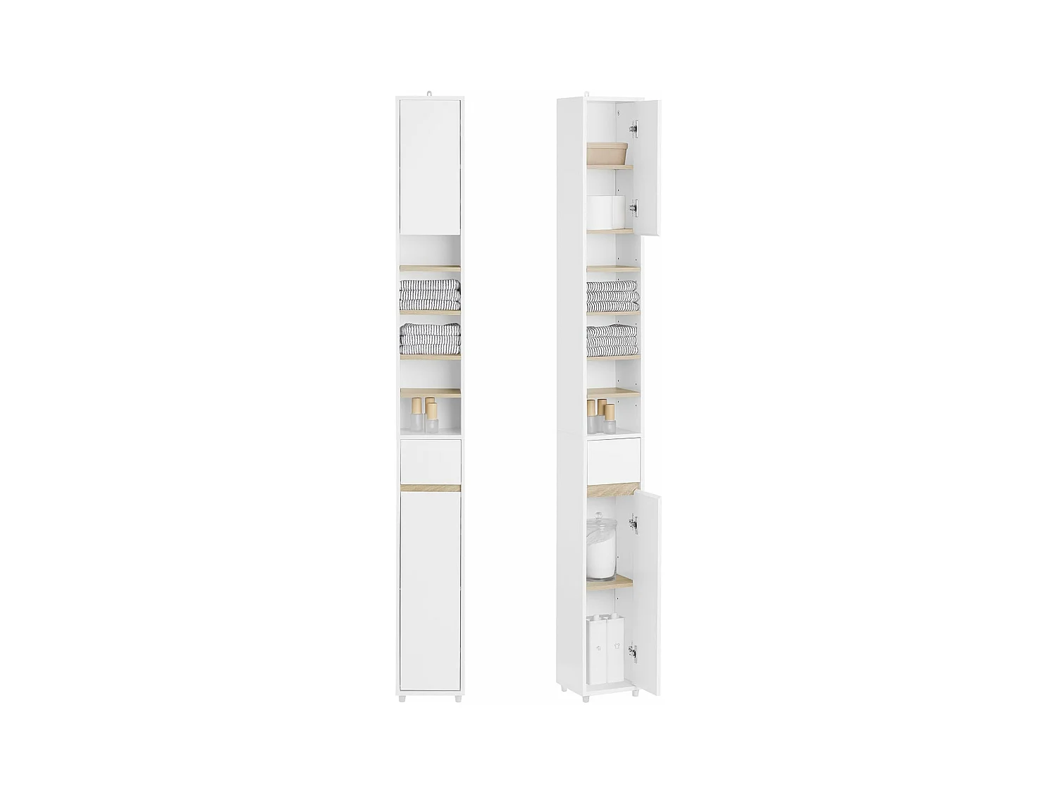 SoBuy BZR34-WN Meuble Colonne , 1 Tiroir, 2 Portes et 5 Compartiments Ouverts