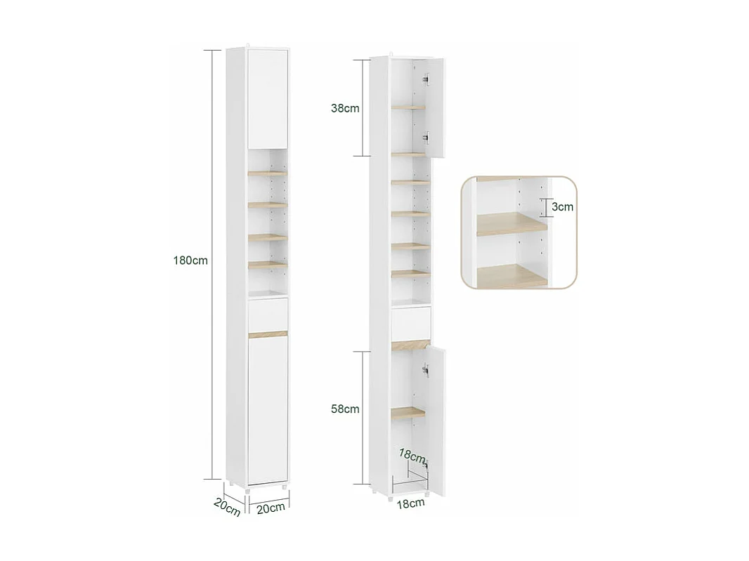 SoBuy BZR34-WN Meuble Colonne , 1 Tiroir, 2 Portes et 5 Compartiments Ouverts