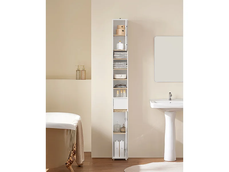 SoBuy BZR34-WN Meuble Colonne , 1 Tiroir, 2 Portes et 5 Compartiments Ouverts