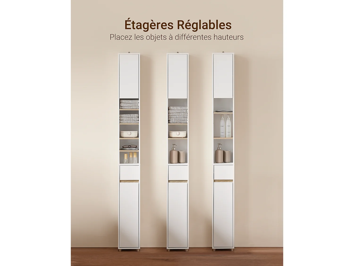 SoBuy BZR34-WN Meuble Colonne , 1 Tiroir, 2 Portes et 5 Compartiments Ouverts