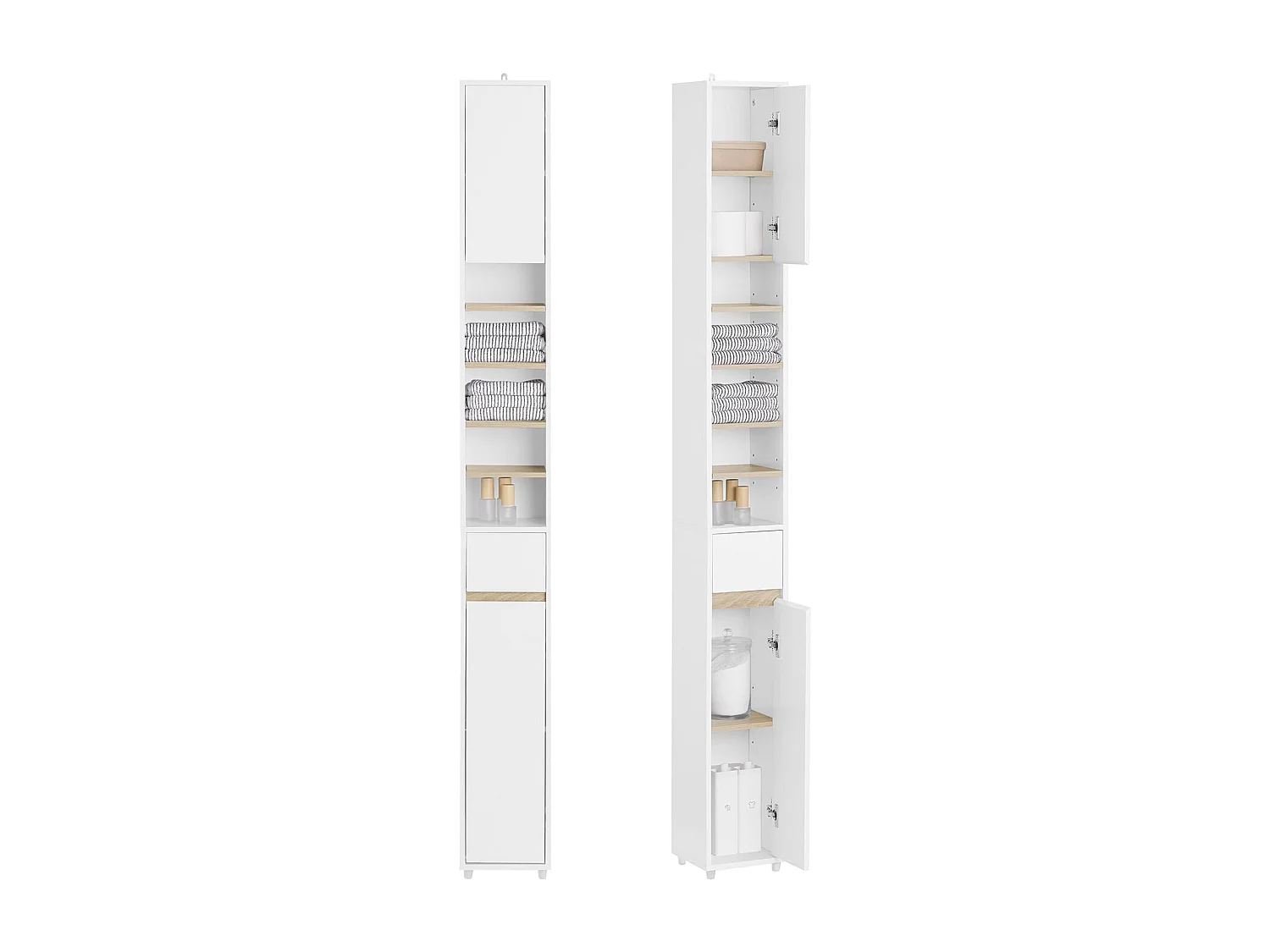 SoBuy BZR34-WN Meuble Colonne , 1 Tiroir, 2 Portes et 5 Compartiments Ouverts