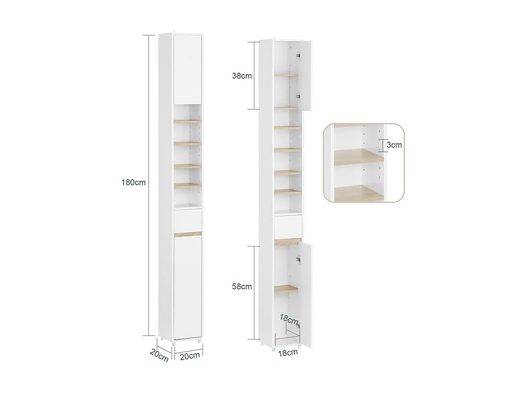 SoBuy BZR34-WN Meuble Colonne , 1 Tiroir, 2 Portes et 5 Compartiments Ouverts