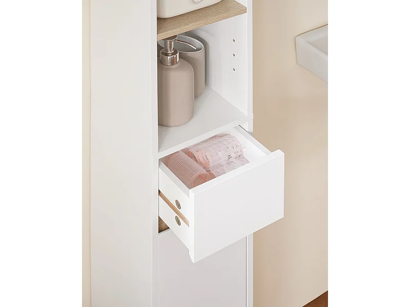 SoBuy BZR34-WN Meuble Colonne , 1 Tiroir, 2 Portes et 5 Compartiments Ouverts