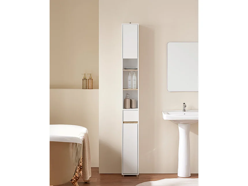 SoBuy BZR34-WN Meuble Colonne , 1 Tiroir, 2 Portes et 5 Compartiments Ouverts