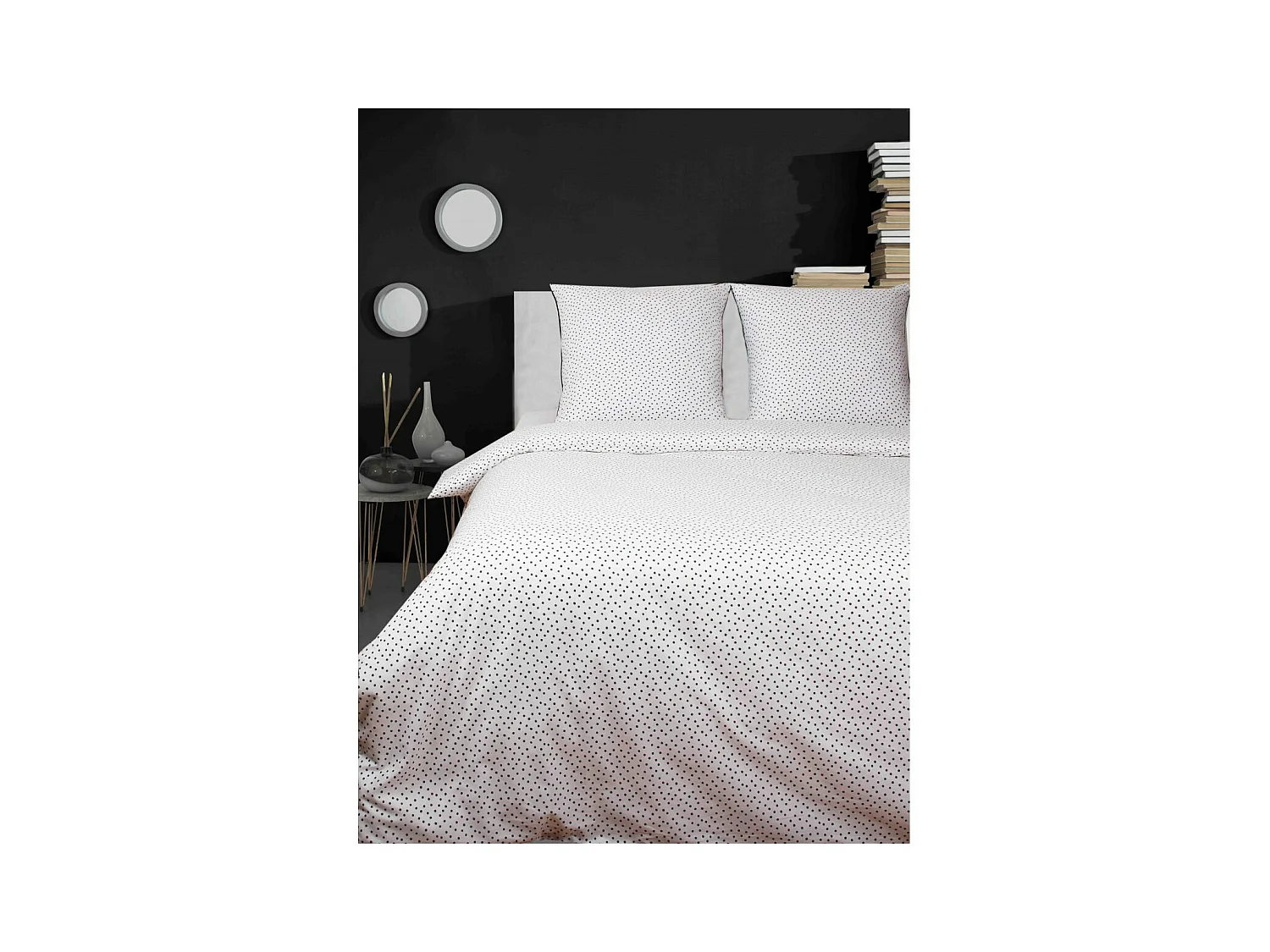 Housse de couette + taie(s) oreiller "Points" 100% coton imprimé.