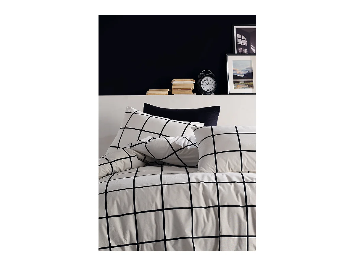 Juego de funda de edredón +funda de almohada 100% algodón "Carreaux noir"