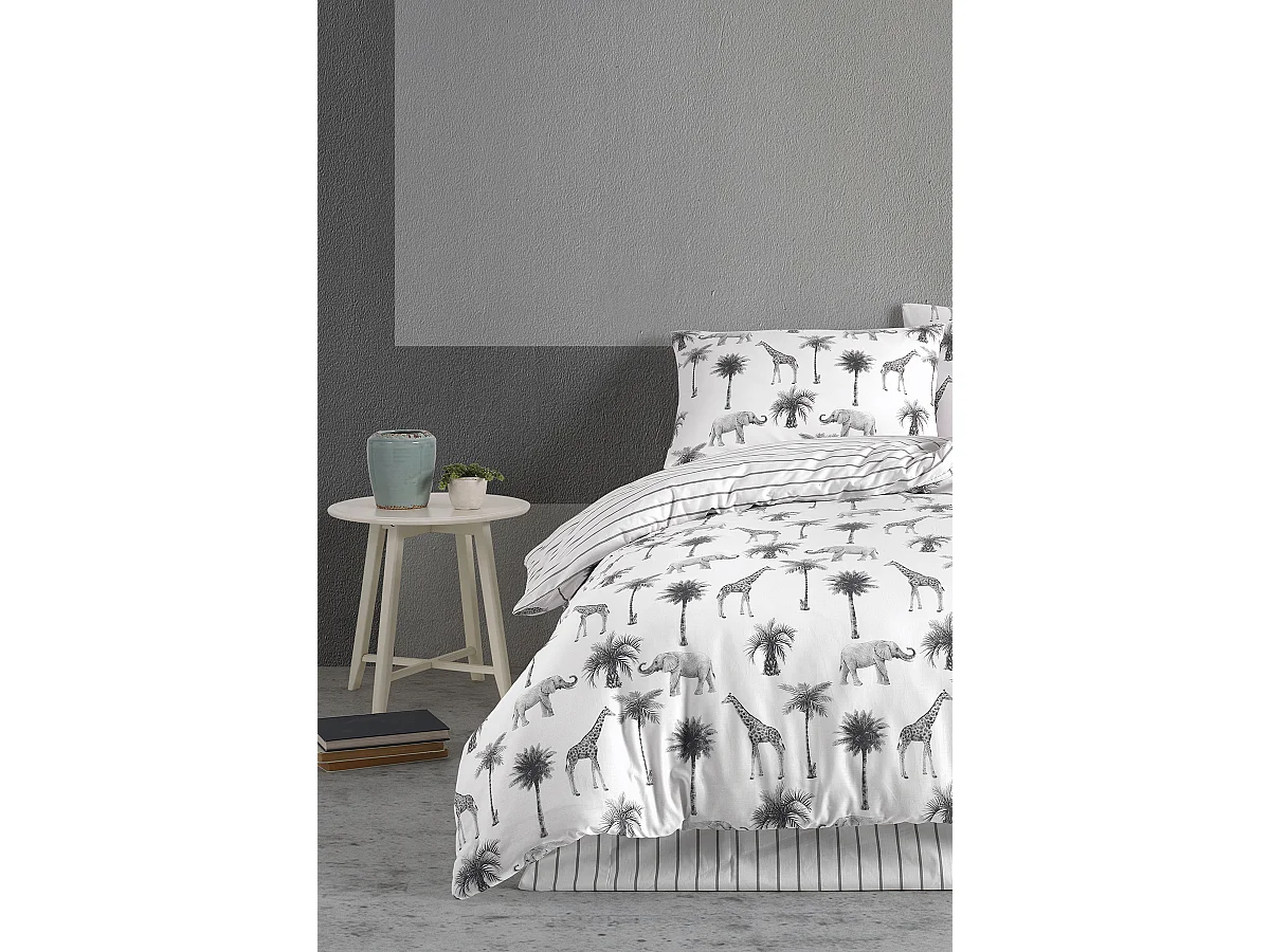 Housse de couette + taie(s) oreiller "Jungle" 100% coton imprimé.