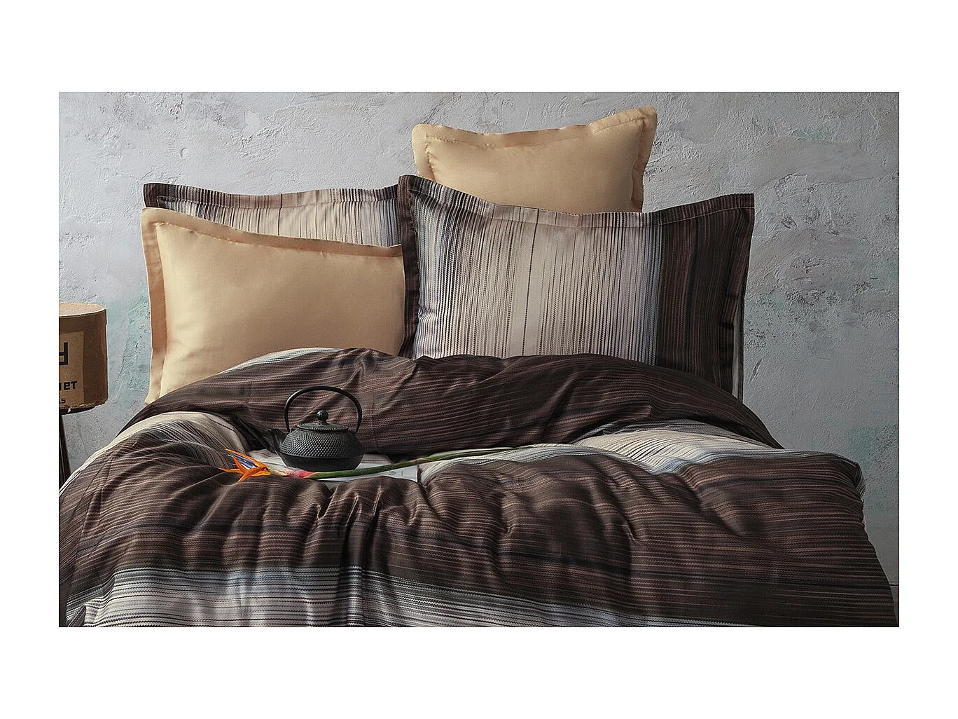 Juego de funda de edredón 240x220 cm+ 2 fundas de almohada 63x63cm de satén de algodón "Gerard"