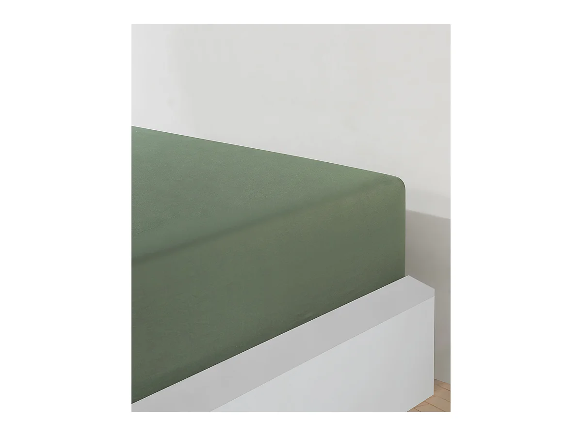 Sábana bajera jersey algodón-Verde oliva