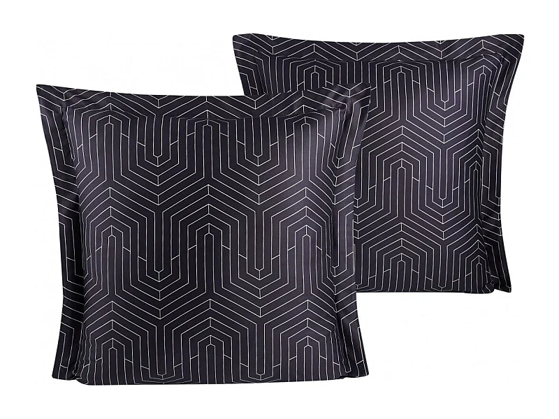 Lot de 2 Taies d'oreiller satin de coton imprimé  "Strada black"