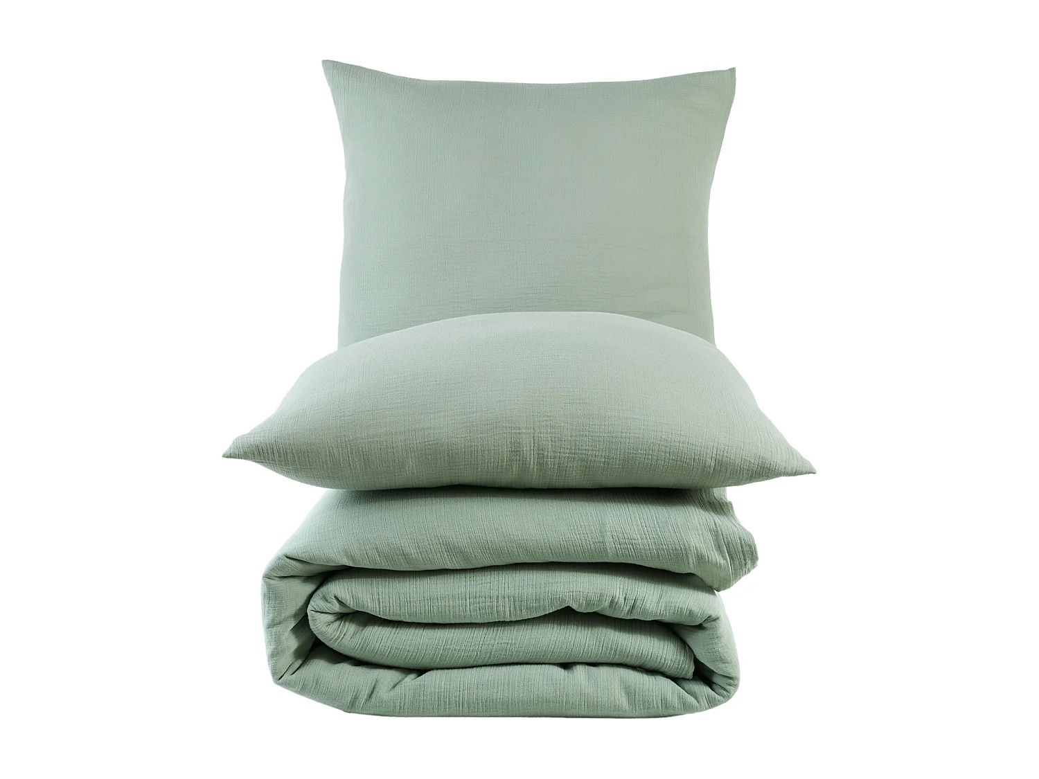 Parure housse de couette et taies d'oreiller gaze de coton céladon