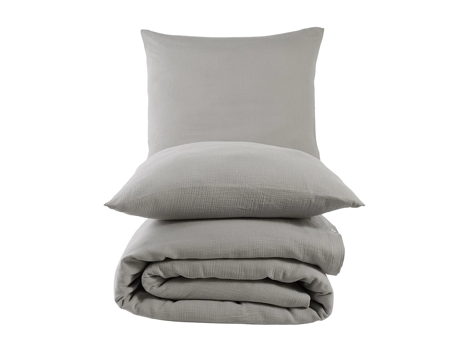 Parure housse de couette et taies d'oreiller gaze de coton gris