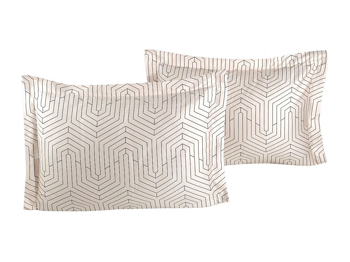 Lot de 2 Taies d'oreiller satin de coton imprimé  "Strada white"