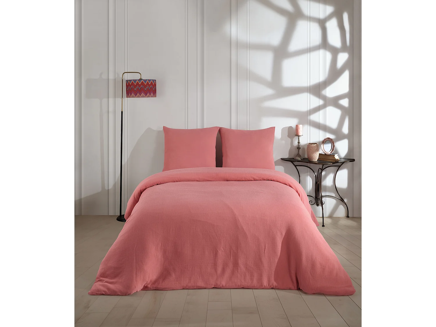 Bettwäschegarnitur 1 Bettbezug 240x220 cm+2 Kopfkissenbez 65x65 cm Baumwollgaze