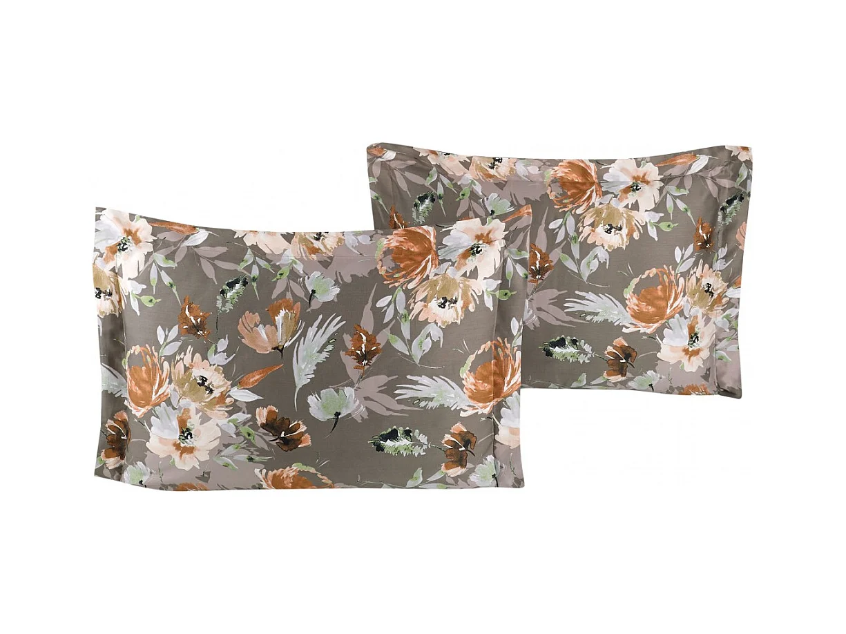 Lot de 2 Taies d'oreiller satin de coton imprimé "Shady"