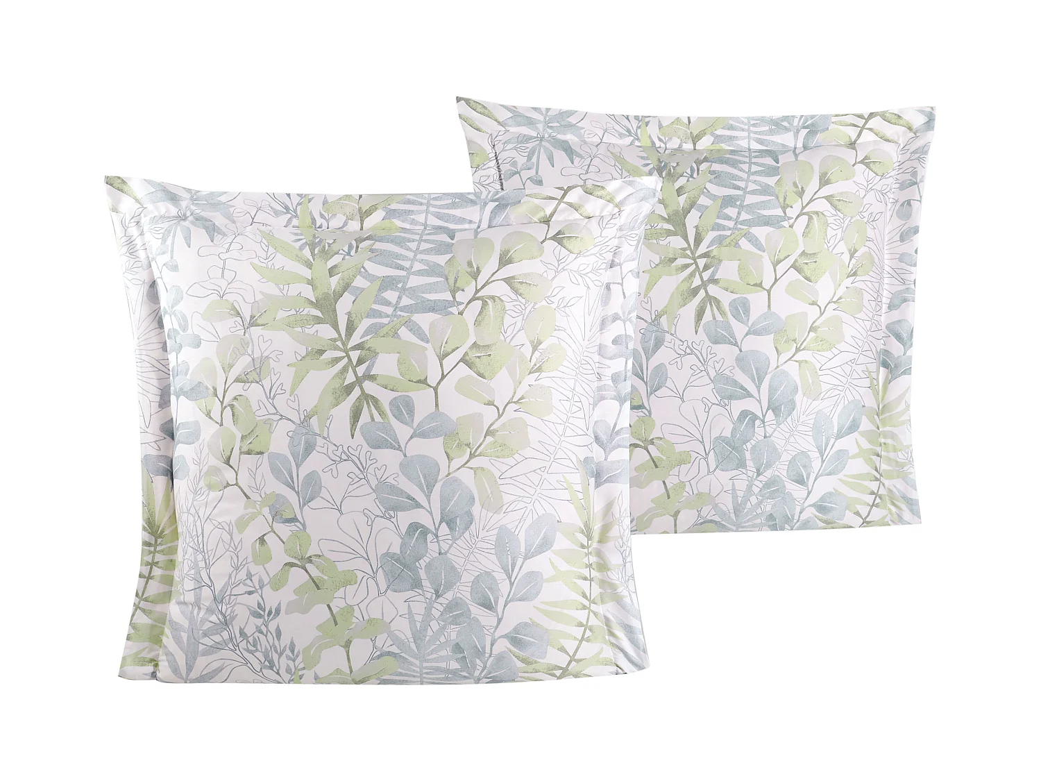 Lot de 2 Taies d'oreiller satin de coton imprimé  "Occale green"