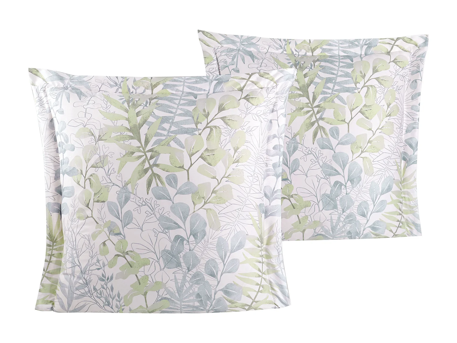 Lot de 2 Taies d'oreiller satin de coton imprimé  "Occale green"