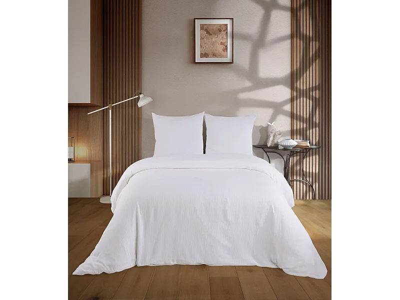 Parure housse de couette et taies d'oreiller gaze de coton blanc