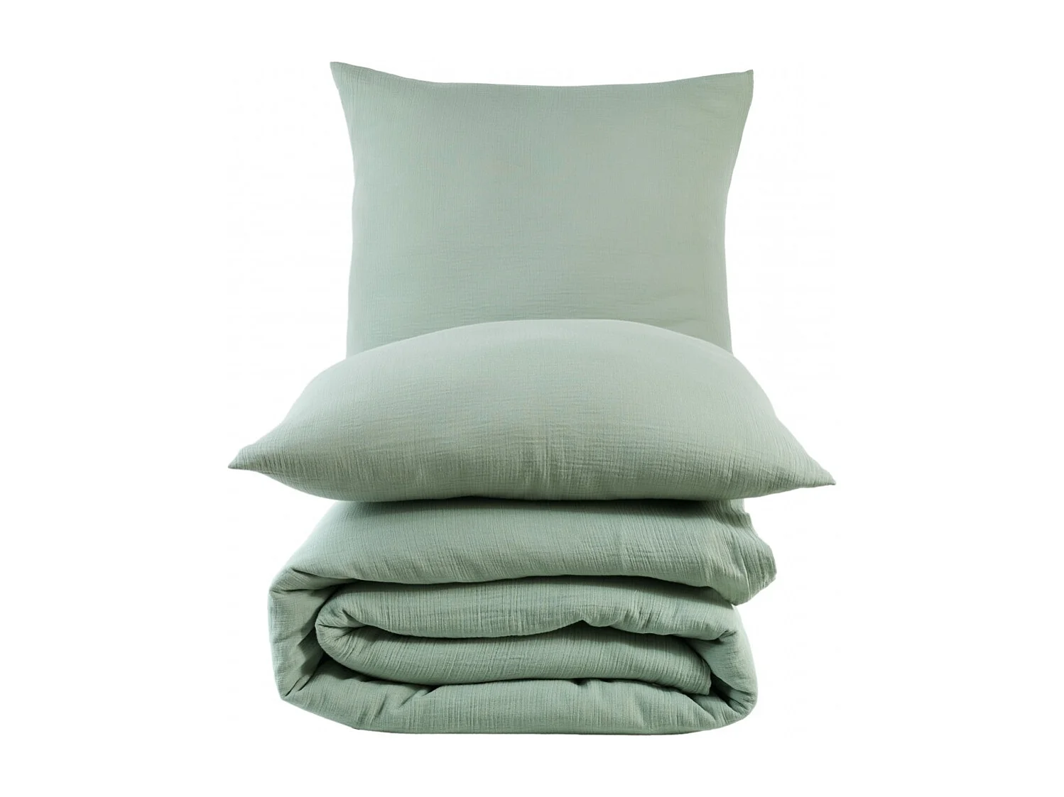 Parure housse de couette et taies d'oreiller gaze de coton céladon