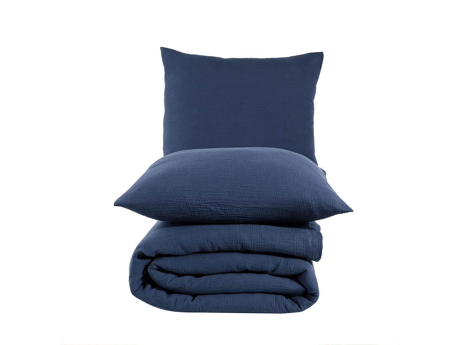 Juego de funda de edredón + 2 fundas de almohada de gasa de algodón-Azul marino