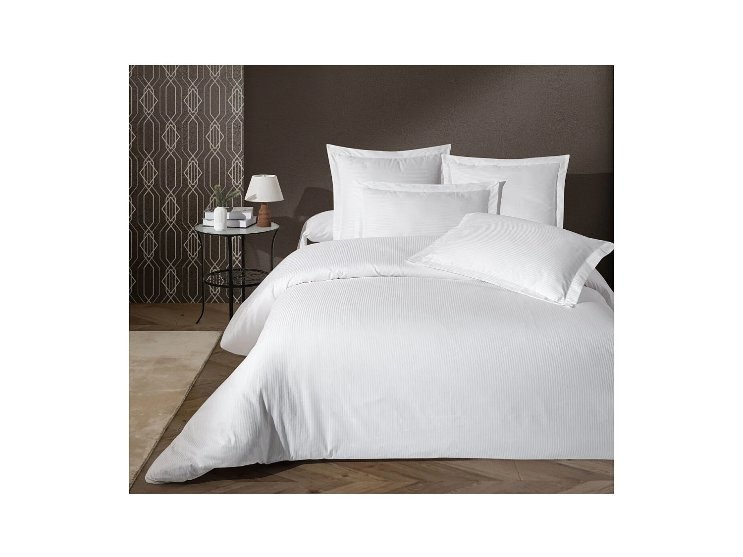 Housse de couette satin de coton rayé blanc