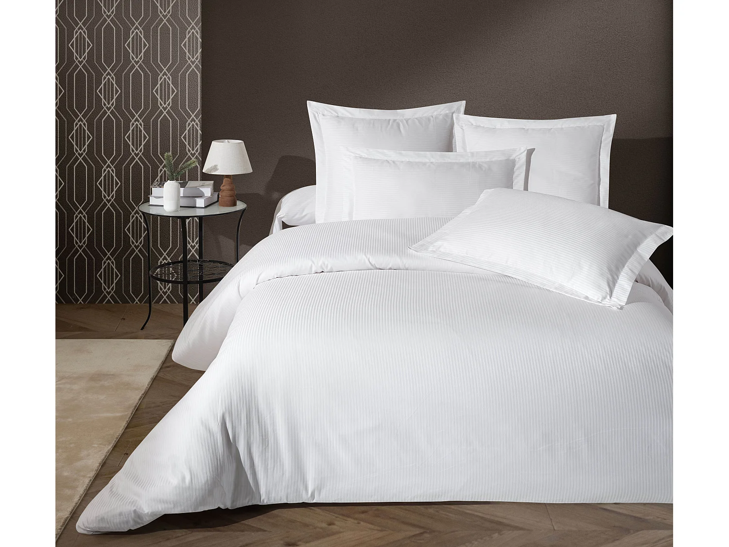 Bettbezug für 2 Personen 240x220 cm aus Baumwollsatin gestreift