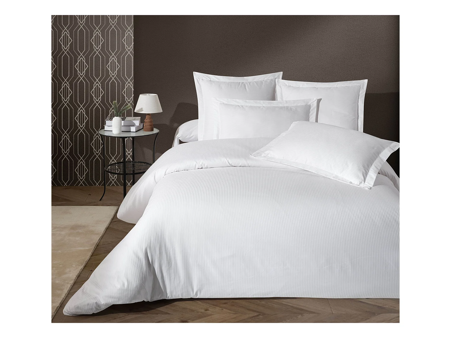 Housse de couette satin de coton rayé blanc