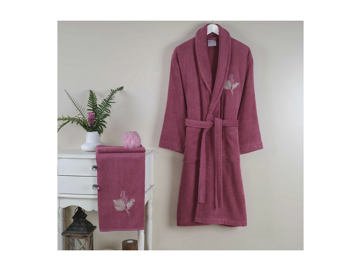 Dames badjas en badstof handdoekenset in katoen