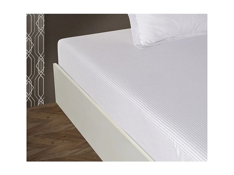 Drap plat satin de coton rayé blanc