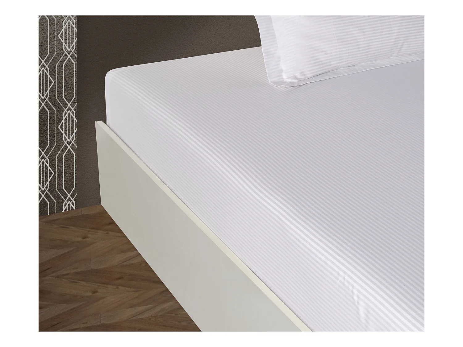 Drap plat satin de coton rayé blanc